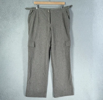 Vintage J Crew Cargo Pants Women 14 Gray Pink Pinstrip Wool Blend trousers Y2K - Image 1 of 4