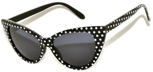 GAFAS DE SOL BLANCAS LUNARES NEGRAS CATEYE GRIS OSCURO LENTES DE HUMO MUJERES UVB UVA - Imagen 1 de 9