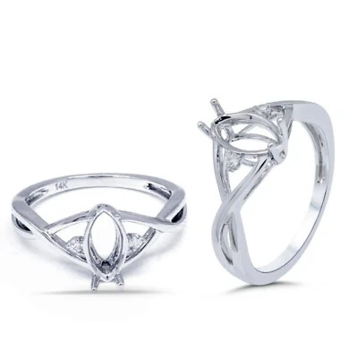 Anillo con forma de marquesa de 10x5 mm semi montaje en oro blanco de 14 k con diamantes (54341) Foto 1 de 4