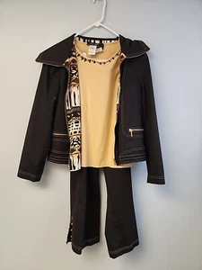 NANCY BOLEN CITY GIRL Women’s 3PC Suit Leopard Print Jacket XL Top L Pant 12 Set - Picture 1 of 20