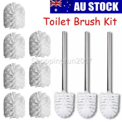 10x Replacement Brush Head WHITE+ 3x Stainless Steel Handle Toilet Brush Set AUS - image 1 of 4