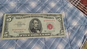 1957A Red Ink 5 Dollar Bill - Picture 1 of 1
