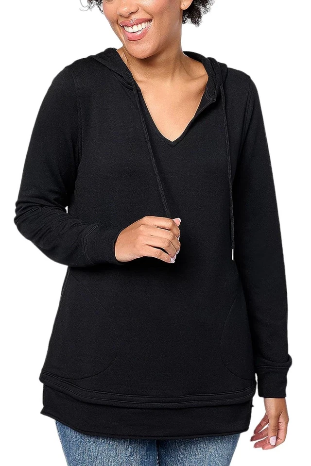 Sudadera con capucha Belle by Kim Gravel MegaModal doble dobladillo negra Foto 1 de 1