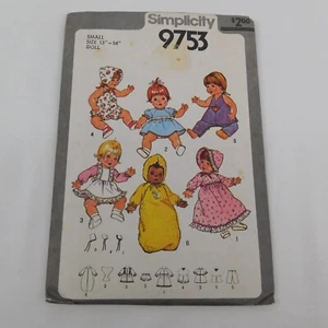 Simplicity 9753 Sewing Pattern Small Doll Clothes Size 13-14" Vintage 1980 Uncut - Picture 1 of 4