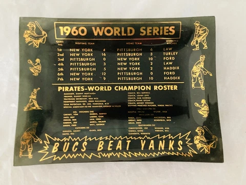 1960 World Series Pittsburgh Pirates New York Yankees Glass Ash Tray Gold Cover