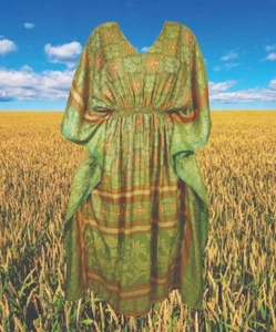 Boho Summer Maxi Kaftan Womens Green, Orange Floral Print Caftan Coverup L-2X - Picture 1 of 4