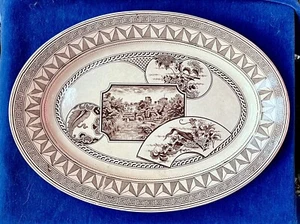 Ästhetische braune Transfer große Staffordshire WARWICK-Platte - um 1883 - Bild 1 von 7