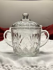 Prescut Clear Fan and Star Clear Sugar Dish with Lid by Anchor Hocking - Picture 1 of 6