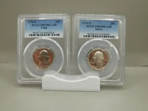 1976-S WASHINGTON QUARTER PROOFS CLAD AND SILVER PCGS GRADED PR69DCAM - Picture 1 of 5