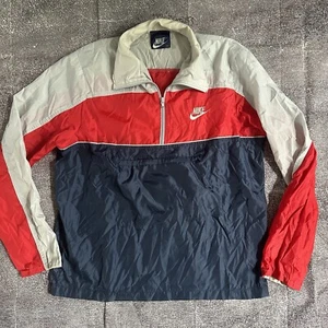 Chaqueta de Entrenador Cortavientos Empacable Para Hombre Vintage Años 80 Nike Etiqueta Azul Roja Gris Talla M - Imagen 1 de 4