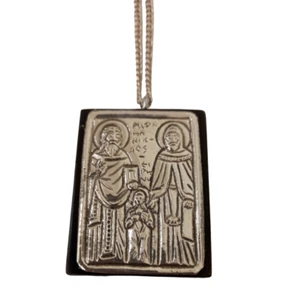 2 1/4" St Nicholas St Rafael St Irene Silver Plated Hanging Greek Orthodox Icon - Picture 1 of 3