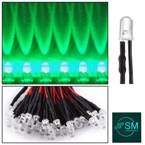 20pcs Prewired 5mm FLASHING GREEN LED 1.5Hz DC 12V 20mA 5mm Clear Round LEDs - Picture 1 of 5