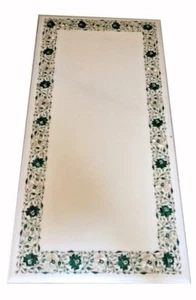 Marble Dining Center Table Top Malachite Floral Inlay Handcrafted Work - Picture 1 of 3