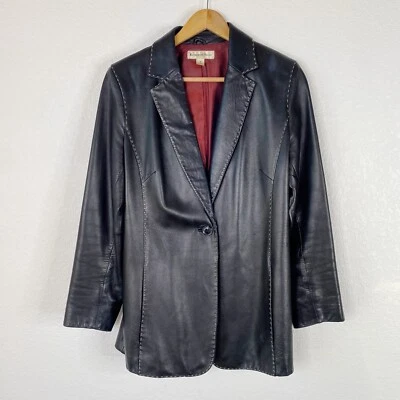 Vintage Katherine Kelly Womens Medium Black Lambskin Leather Jacket Coat Western - Image 1 of 4