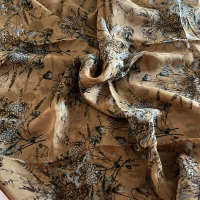 Alta Moda 100% Silk Chiffon Light Brown Floral  0.57 x 1.37m Remnant,Scarf Y20 - Image 1 of 2