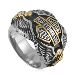 Anello da uomo moto club biker punk eagle argento acciaio inox taglia 7-13 - Foto 1 di 9
