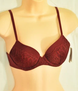 womens burgundy lace wired full coverage bra size 32A MSRP $15 adjustable straps - Picture 1 of 6
