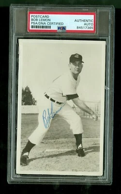Bob Lemon Vintage Autograph Indians Rowe Photo Postcard PSA/DNA Encased - Image 1 of 2