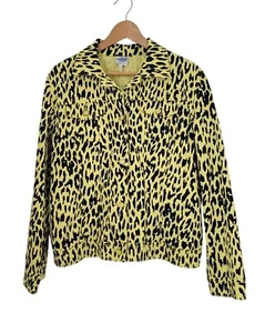 Dg2 By Diane Gilman Yellow & Black Leopard Print Denim Jacket Size L - Picture 1 of 6