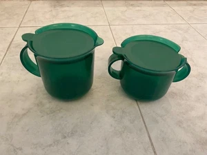 Tupperware Crystalwave Microwave Safe Soup Mug Set Of 2 GREEN 10 oz NEW - Picture 1 of 4