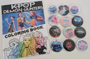 MALBUCH + 12 KNÖPFE! KPOP Demon Hunters 🔥 Huntrix, K-Pop Fan SAJA Jungen - Bild 1 von 16