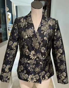 Venus Blazer Jacke Damen 6 Schwarz Gold Brokat Blumen - Bild 1 von 9