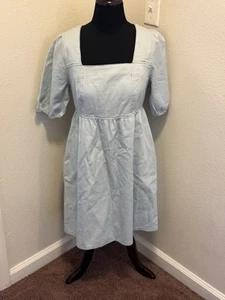 Versona Boutique Light Denim Wash Puff Sleeve Dress Fit Flare A Line Cotton S - Picture 1 of 3