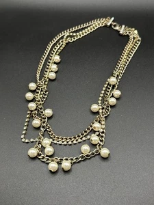 "Collar Multi Hilos Graduado Imitación Perla Estrás Tono Dorado Hilos 18-20""" - Imagen 1 de 4