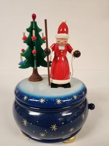 Vtg Erzgebirge Seiffener Nussknackerhaus Wooden Rotating Santa Music Box Works - Picture 1 of 17