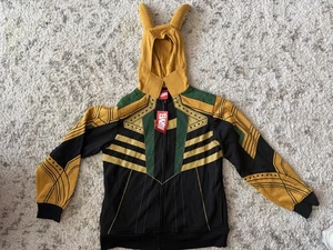 Marvel Loki Hoodie Mens Medium Black Green Gold Full Zip-Up 3D Horns Cosplay - Picture 1 of 9
