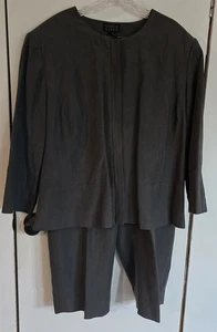 Womens Plus 20/22W Sigrid Olsen Gray Silk-Linen 2-Pc Outfit Cropped Pants Jacket - Picture 1 of 10