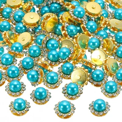 12mm Pearl Sew on Rhinestones,100 Pcs Metal Flatback Base Gems Crystal Lake Blue - Image 1 of 4