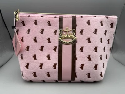 NUEVO CON ETIQUETAS Juicy Couture Terrier Patrón Bolsa Perrito Corona Terciopelo Maquillaje Bolso Scottie Foto 1 de 4