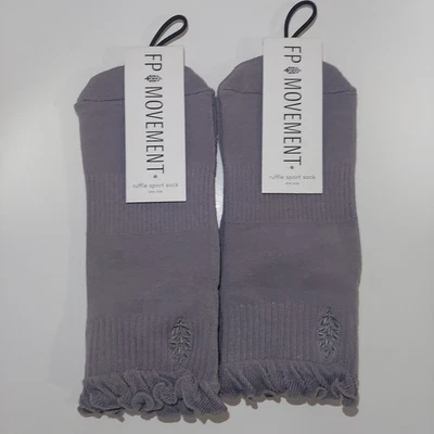 2 Pair Free People FP Movement  OSFM Lucky Honey Collab Ruffle Sport Socks Gray - Image 1 of 4