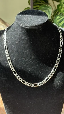 "Collar de cadena Figaro de plata de ley 925 maciza de 19"" 7 mm 30 g acabado rodio audaz" Foto 1 de 4