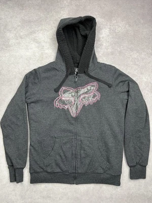 Fox Racing Hoodie Womens XL Gray Full Zip Sherpa Lined Lace Logo Pockets Warm - Image 1 of 4