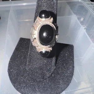VINTAGE FACH oder GIFT Ring Onyx verstellbar Band Sterlingsilber - Mexiko - Bild 1 von 5
