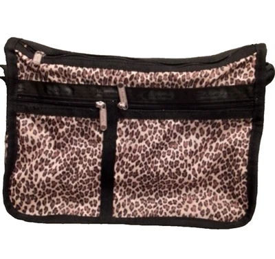 LeSportSac Leopard Print Crossbody Expandable Bag Brown Black Cheetah Animal - Image 1 of 4