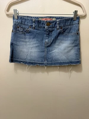 Y2K Abercrombie & Fitch Girls 14 Stretch Denim Jean Mini Skirt Distressed Preppy - Image 1 of 4