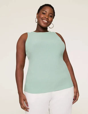 Tanque acanalado Lane Bryant cuello alto verde granito talla grande 22/24L alto nuevo con etiquetas Foto 1 de 3