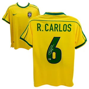 Roberto Carlos Signed Brazil FC Home Soccer Jersey #6 with Beckett Witness - Picture 1 of 4