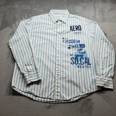 Camisa Aeropostale Manga Larga Abotonada Aero Logo Gráfico Azul Blanco Hombres Talla XL Foto 1 de 4