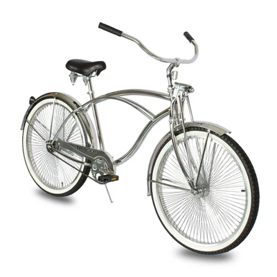 26" Chrome Beach Cruiser Bike Single Speed Moon Handlebars Springer Fork Cheetah - Image 1 of 4