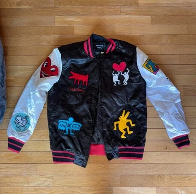Chaqueta Universitaria Keith Haring X Zapato Palacio Cuero Negra Colaboración Para Hombres Talla S Foto 1 de 4