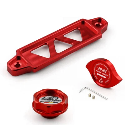 Tapa de llenado de aceite de motor JDM roja + tapa del radiador + amarre de batería para Honda Acura Foto 1 de 4