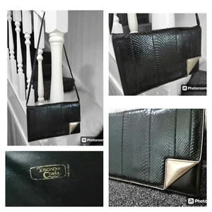 Vintage Toscana Cobra Envelope Shoulder Bag Black Silver Snake 1980's Italy - Picture 1 of 12