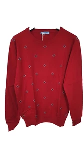 HARMONT & BLAINE sz L SWEATER JUMPER WOOL CREW NECK GEOMETRIC PULL ON RED WINE - Picture 1 of 7