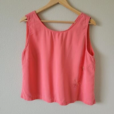 LÍNEA DE ROPA DE FIN DE SEMANA Top Corto Rosa Botones Cuadrados Talla L Mariposa Bordado Y2K Foto 1 de 4