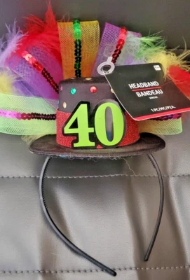 FELIZ 40 CUMPLEAÑOS Mujer SOMBRERO DIADEMA PLUMAS LENTEJUELAS LUNARES ¡LINDO! Foto 1 de 3