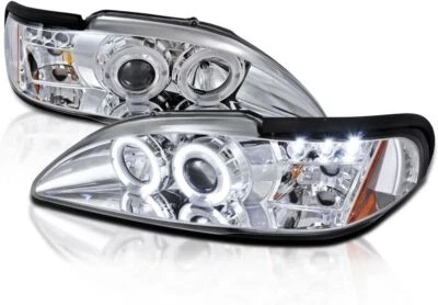 Conjunto de par de faros proyectores LED cromados para Ford Mustang GT SVT 1994-1998 Foto 1 de 4